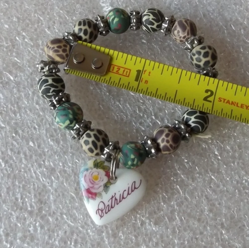 Patricia Personalize Heart Charm Clay Beads Beaded Stretch Bracelet